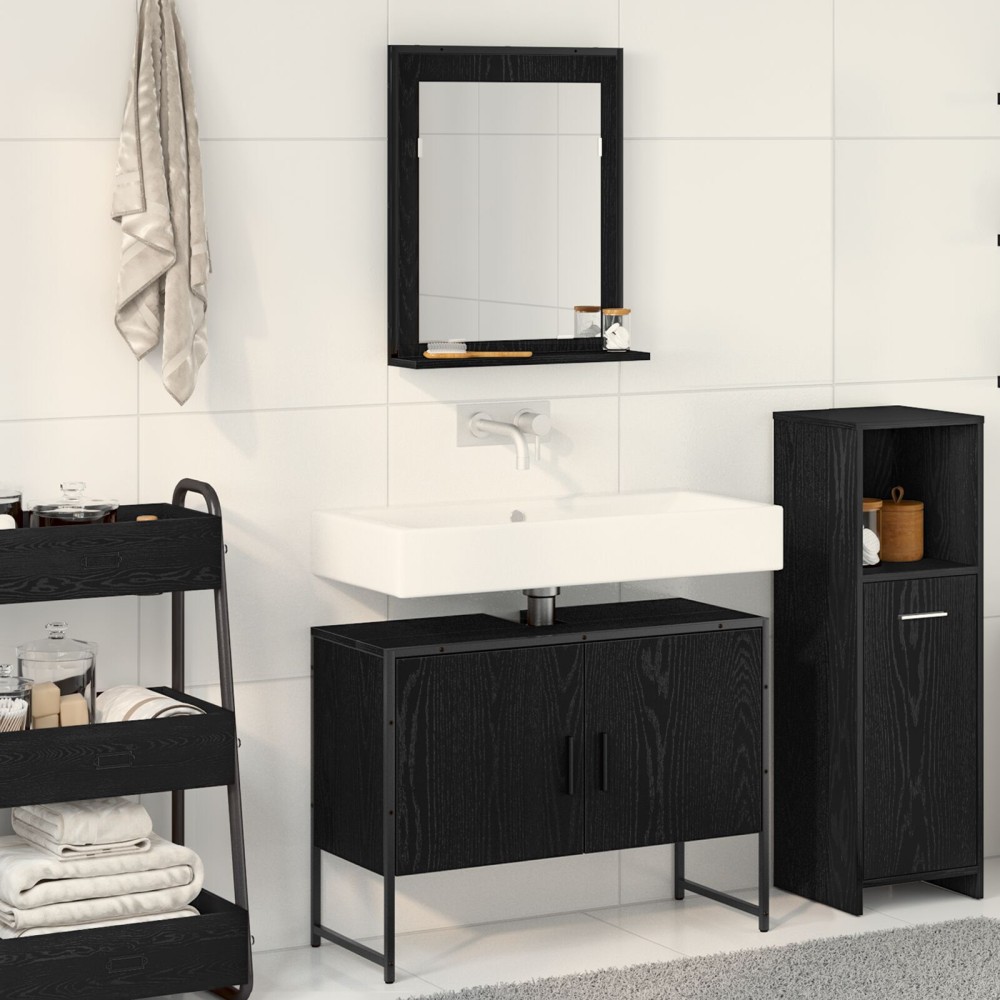 vidaXL Set de mobilier pentru baie cu ușă 2 pcs Negru 80 x 33 x 60 cm