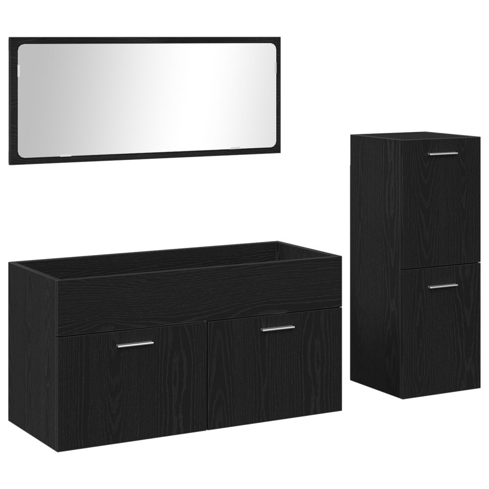 vidaXL Set de mobilier pentru baie Pe perete cu ușă 3 pcs Stejar Negru