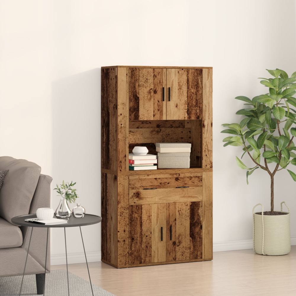 vidaXL Highboard cu sertar Lemn vechi 80 x 33 x 150 cm Lemn compozit