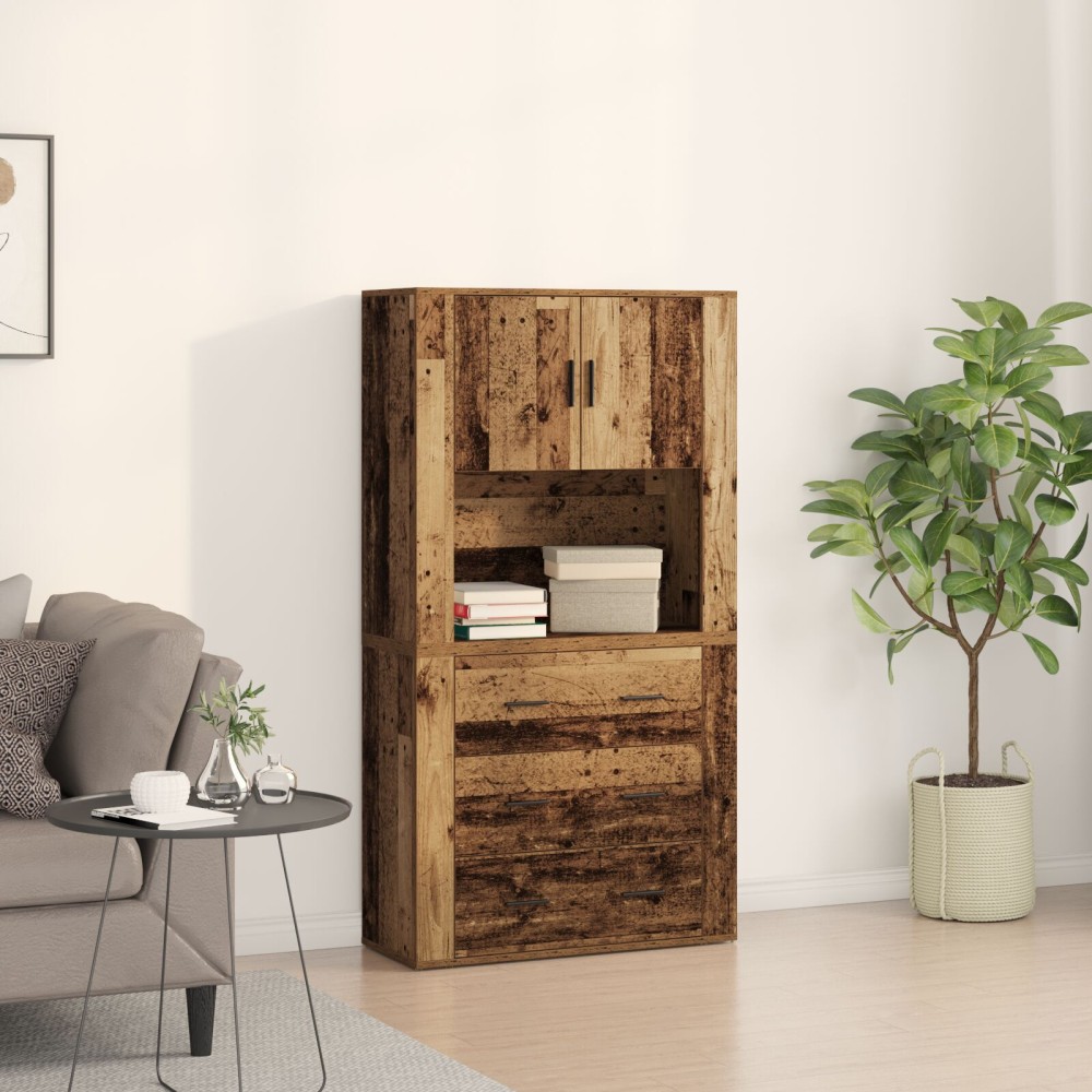 vidaXL Înălțat cu sertar Lemn vechi 80 x 33 x 150 cm Lemn compozit
