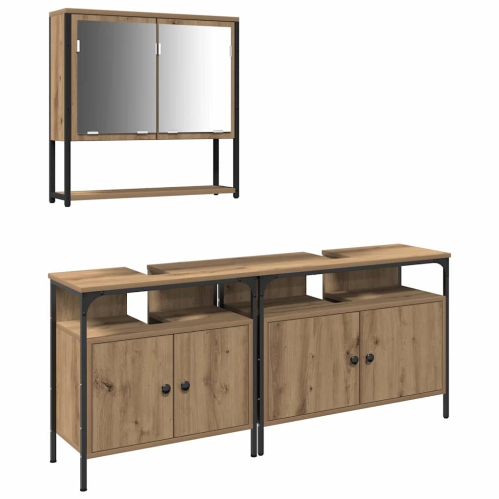 vidaXL Set de mobilier pentru baie cu ușă 3 pcs Maro 80 x 30 x 60 cm