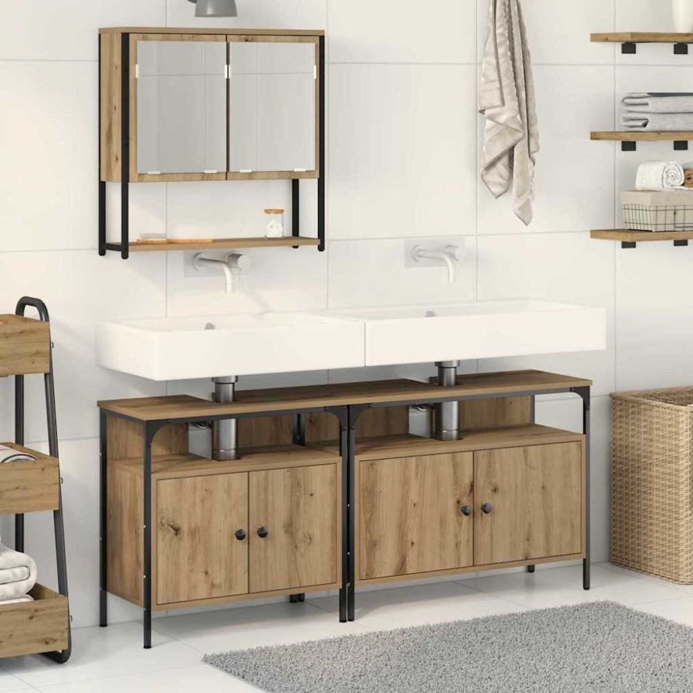 vidaXL Set de mobilier pentru baie cu ușă 3 pcs Maro 80 x 30 x 60 cm
