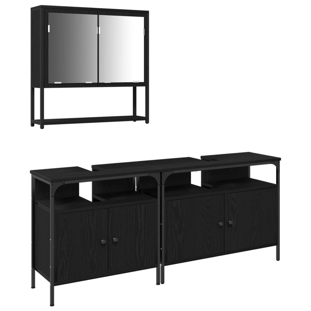 vidaXL Set de mobilier pentru baie cu ușă 3 pcs Negru 80 x 30 x 60 cm