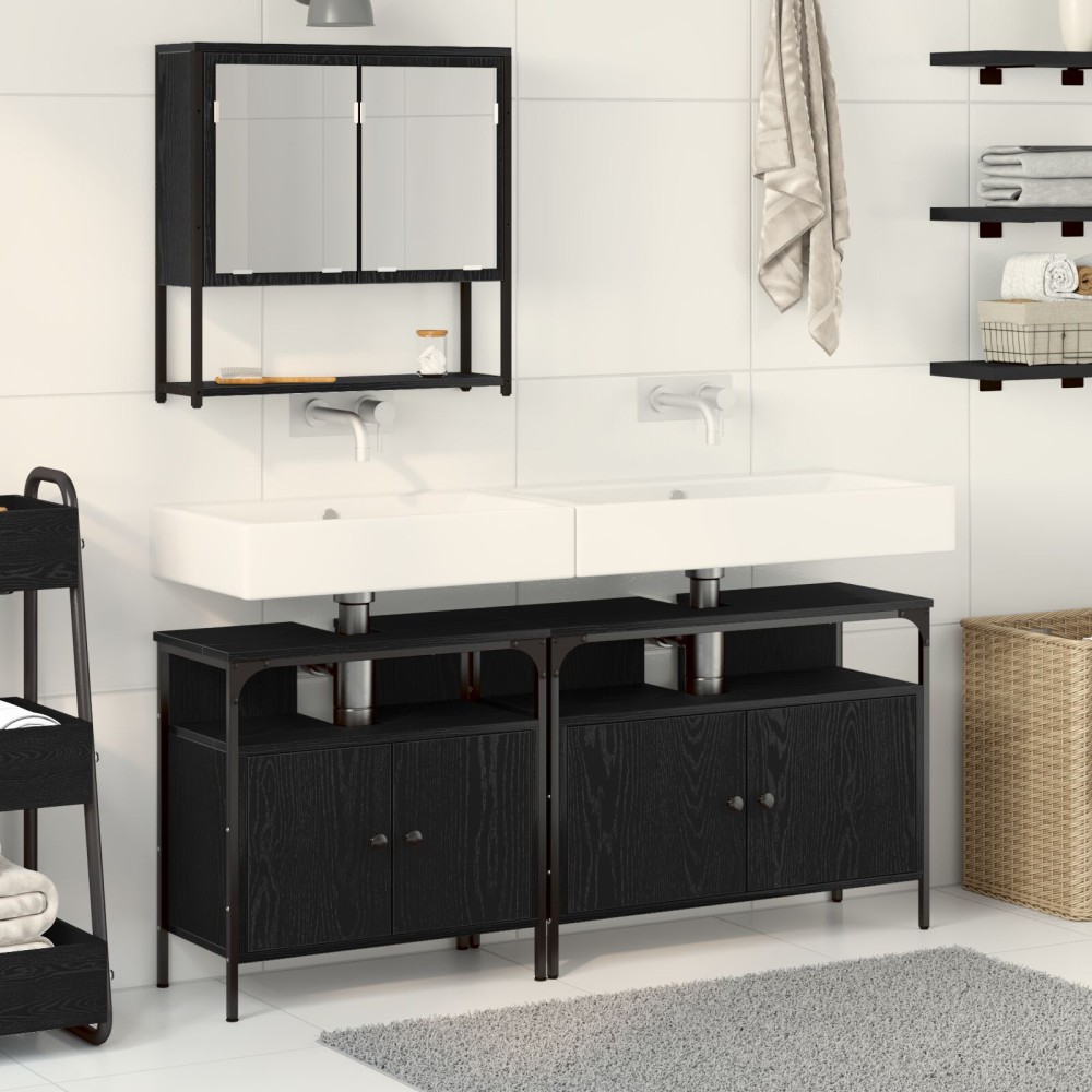 vidaXL Set de mobilier pentru baie cu ușă 3 pcs Negru 80 x 30 x 60 cm