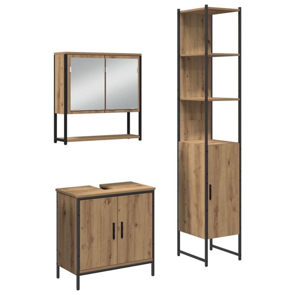 vidaXL Set de mobilier pentru baie 3 pcs Maro 33 x 33 x 185.5 cm