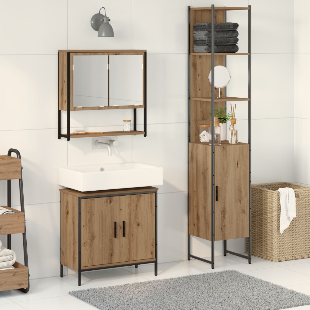 vidaXL Set de mobilier pentru baie 3 pcs Maro 33 x 33 x 185.5 cm