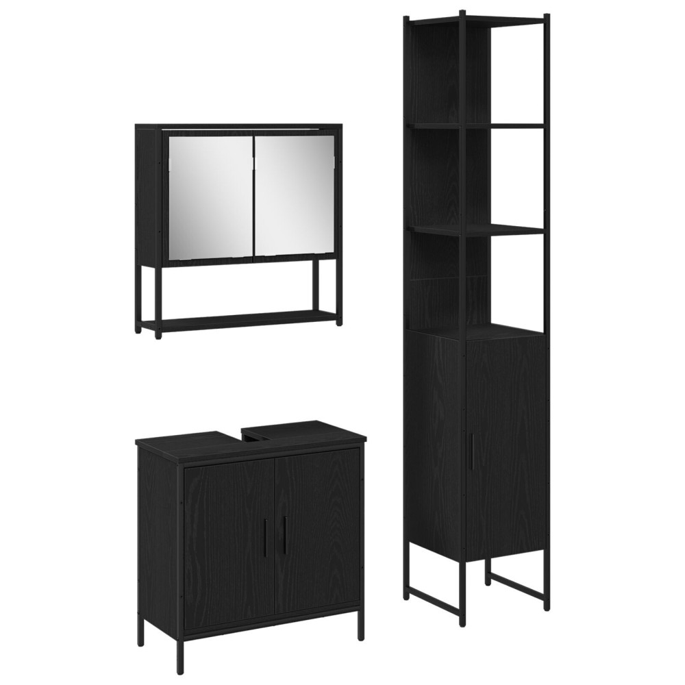 vidaXL Set de mobilier pentru baie 3 pcs Negru 33 x 33 x 185.5 cm