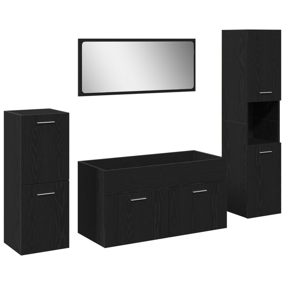 vidaXL Set Mobilier pentru Baie 4 Piese Stejar Negru