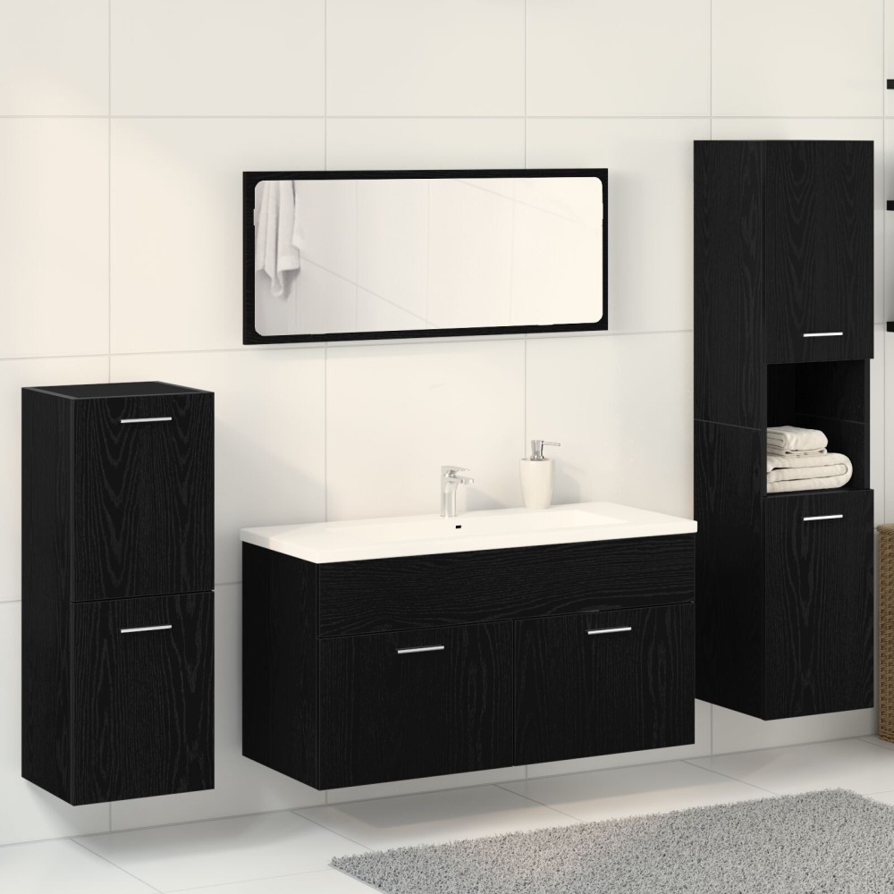 vidaXL Set Mobilier pentru Baie 4 Piese Stejar Negru