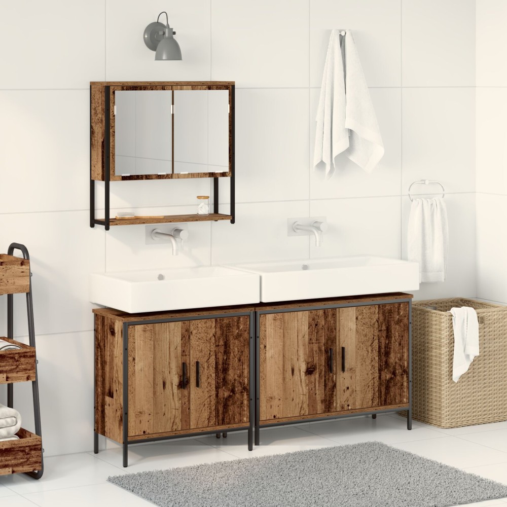 vidaXL Set de mobilier pentru baie cu ușă 3 pcs Maro 80 x 30 x 44 cm