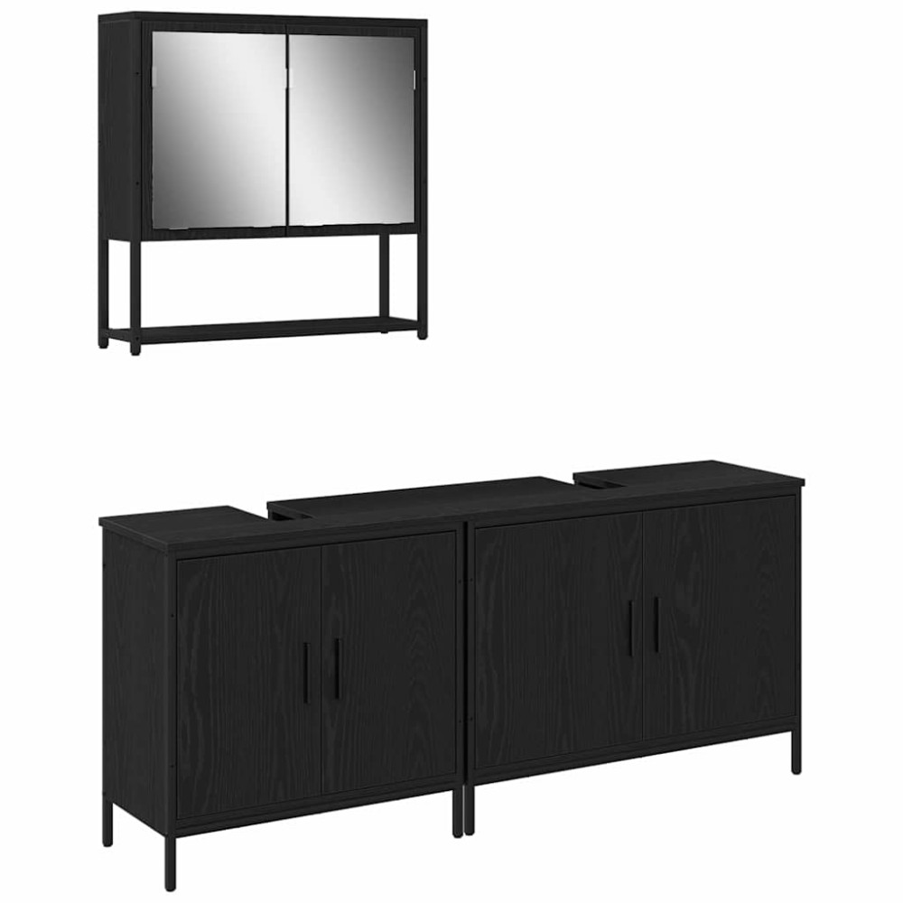 vidaXL Set de mobilier pentru baie cu ușă 3 pcs Negru 80 x 30 x 44 cm