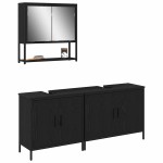 vidaXL Set de mobilier pentru baie cu ușă 3 pcs Negru 80 x 30 x 44 cm vidaXL Set de mobilier pentru baie cu ușă 3 pcs Negru 80 x 30 x 44 cm