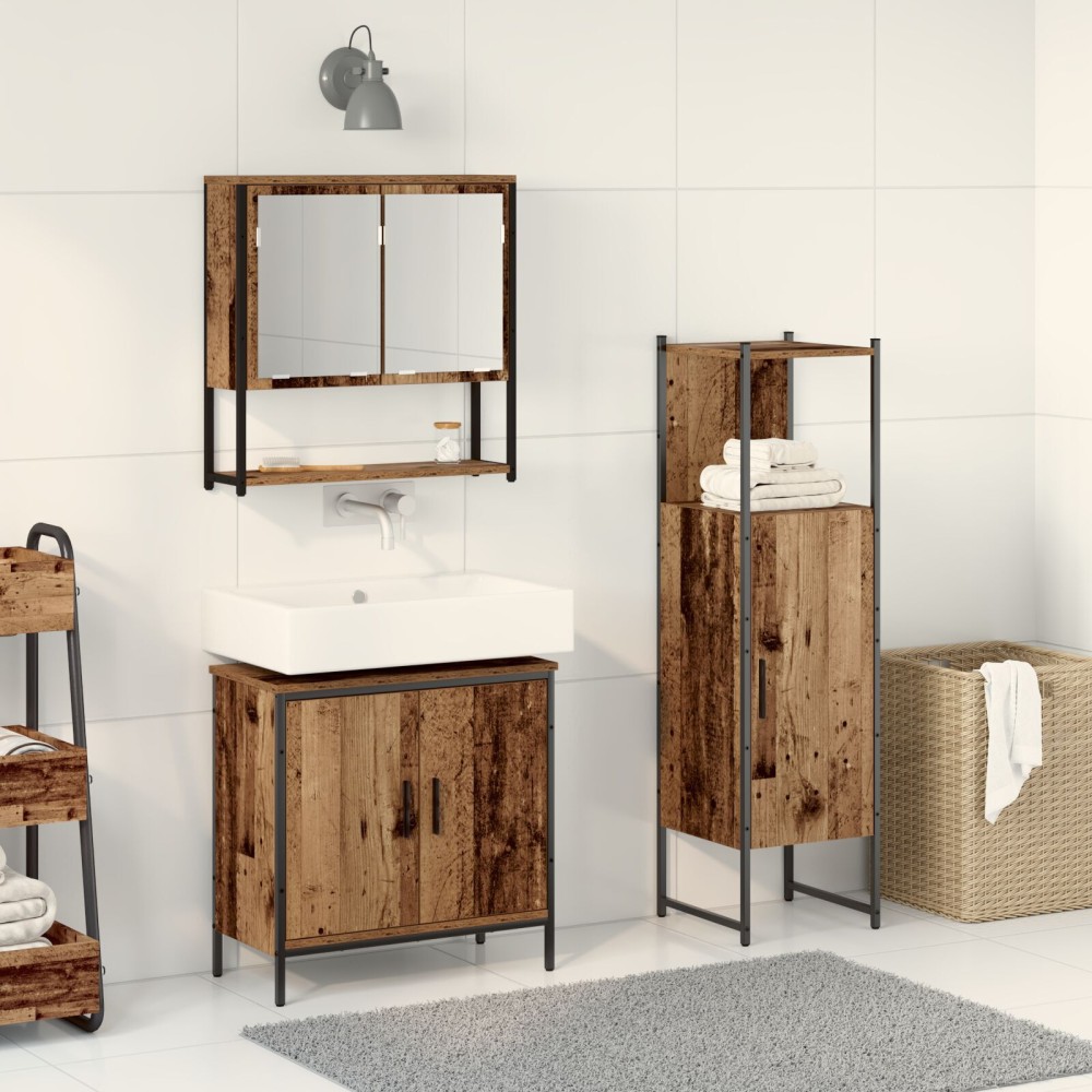 vidaXL Set de mobilier pentru baie 3 pcs Maro 33 x 33 x 102.5 cm