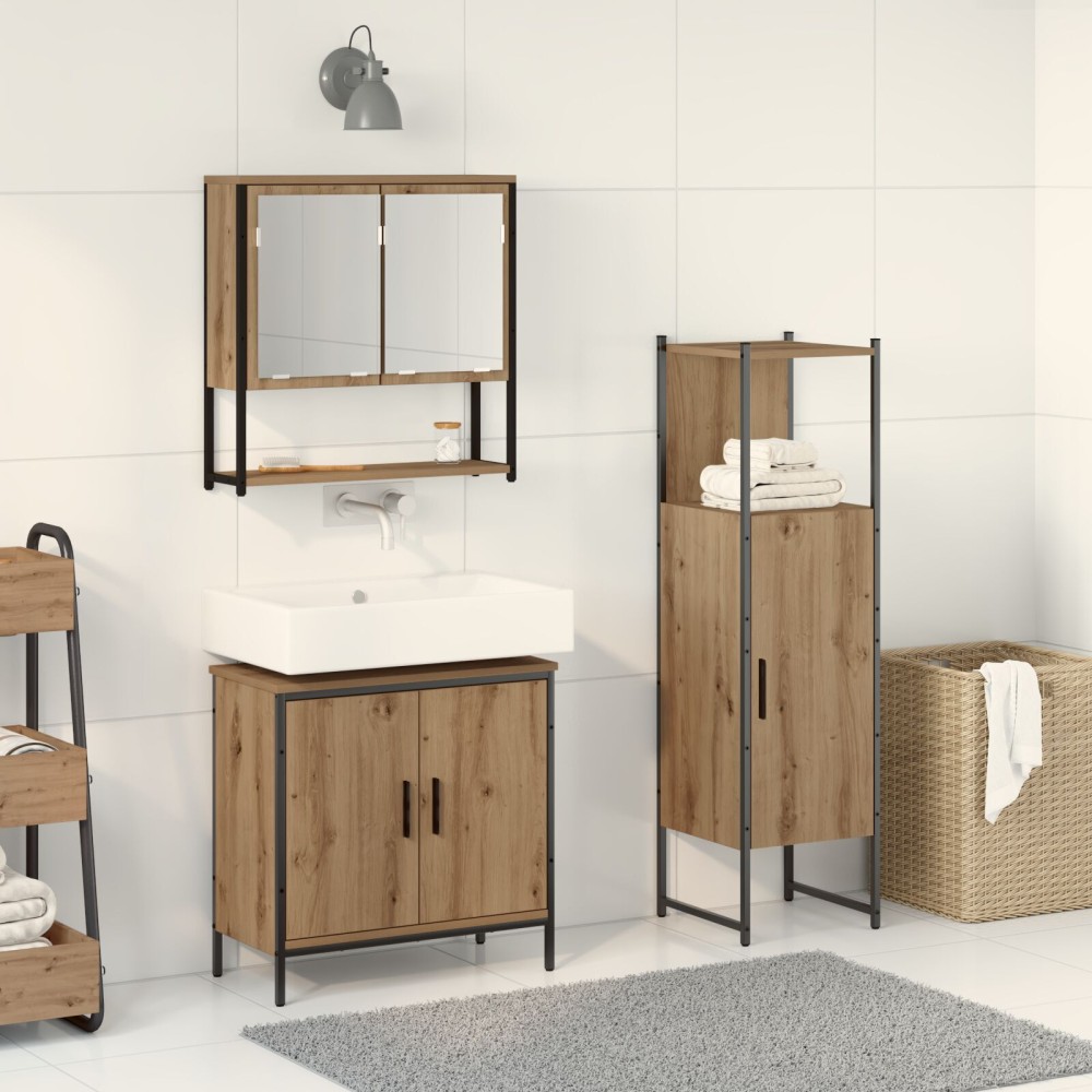 vidaXL Set de mobilier pentru baie 3 pcs Maro 33 x 33 x 102.5 cm
