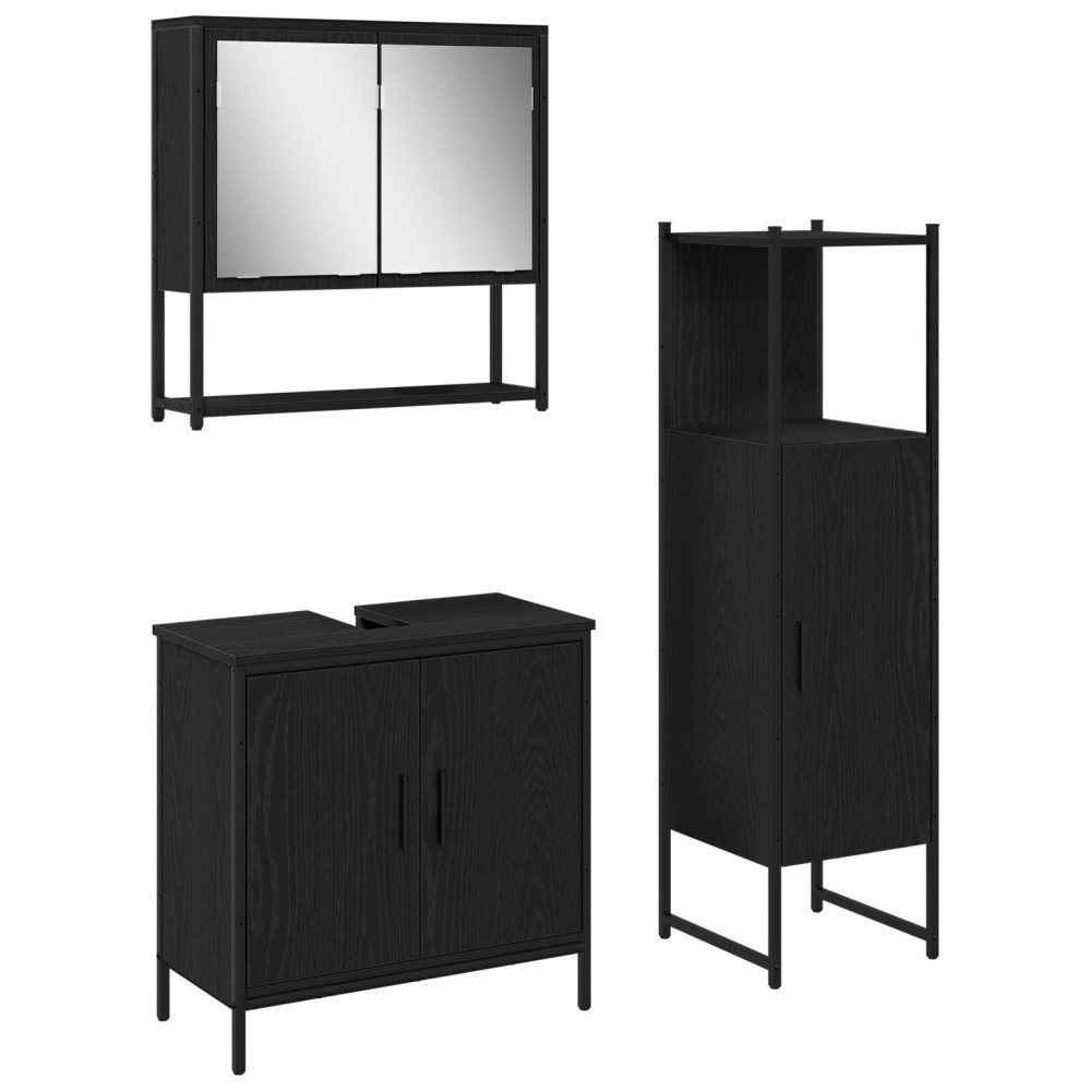 vidaXL Set de mobilier pentru baie 3 pcs Negru 33 x 33 x 102.5 cm