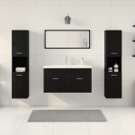 vidaXL Set de mobilier pentru baie 4 pcs Stejar Negru Lemn compozit