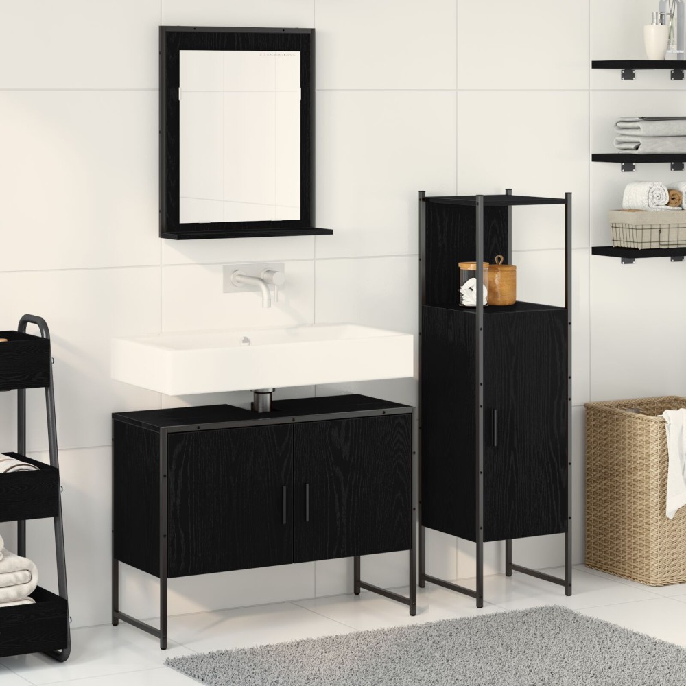 vidaXL Set de mobilier pentru baie 3 pcs Negru 33 x 33 x 102.5 cm