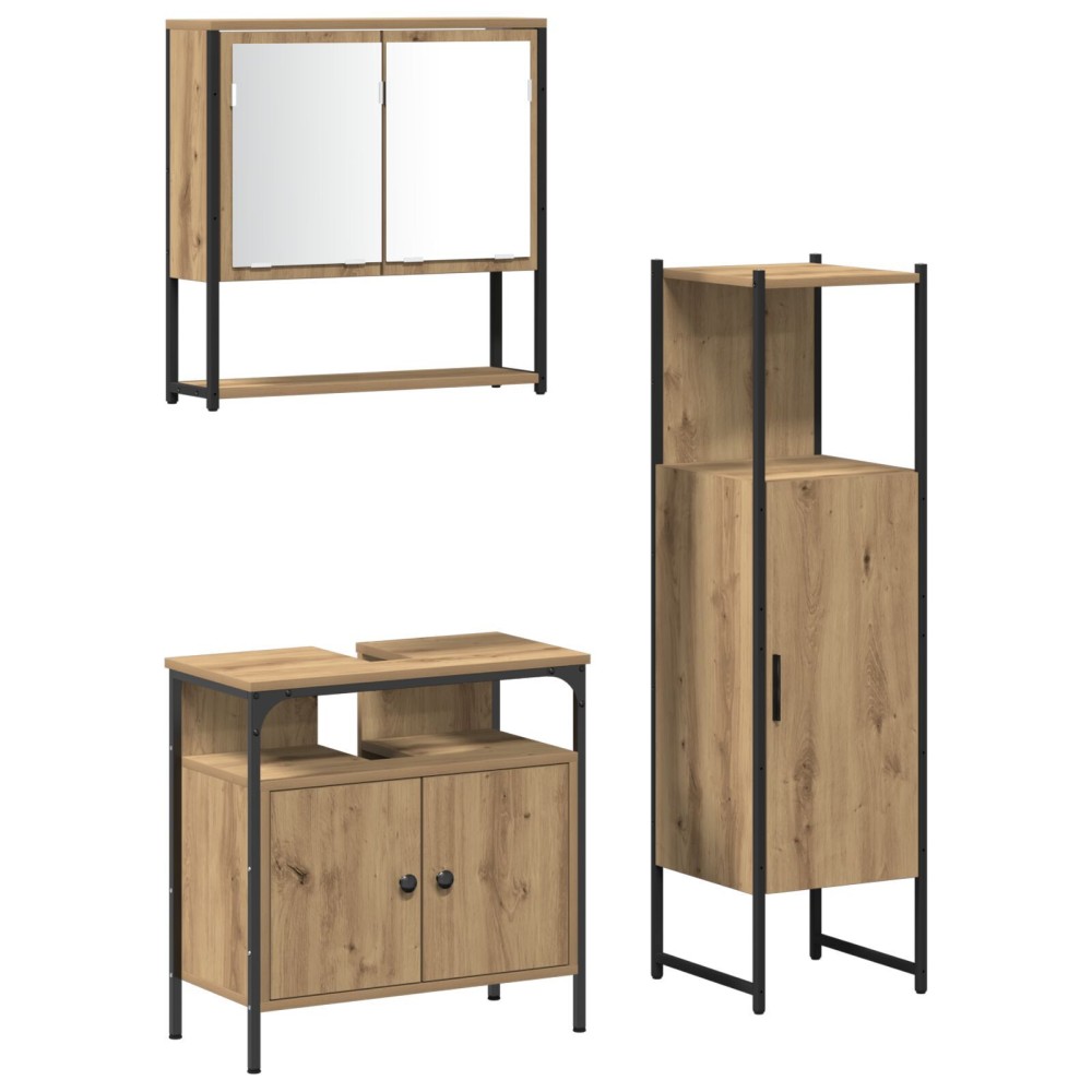 vidaXL Set de mobilier pentru baie 3 pcs Maro 33 x 33 x 120.5 cm