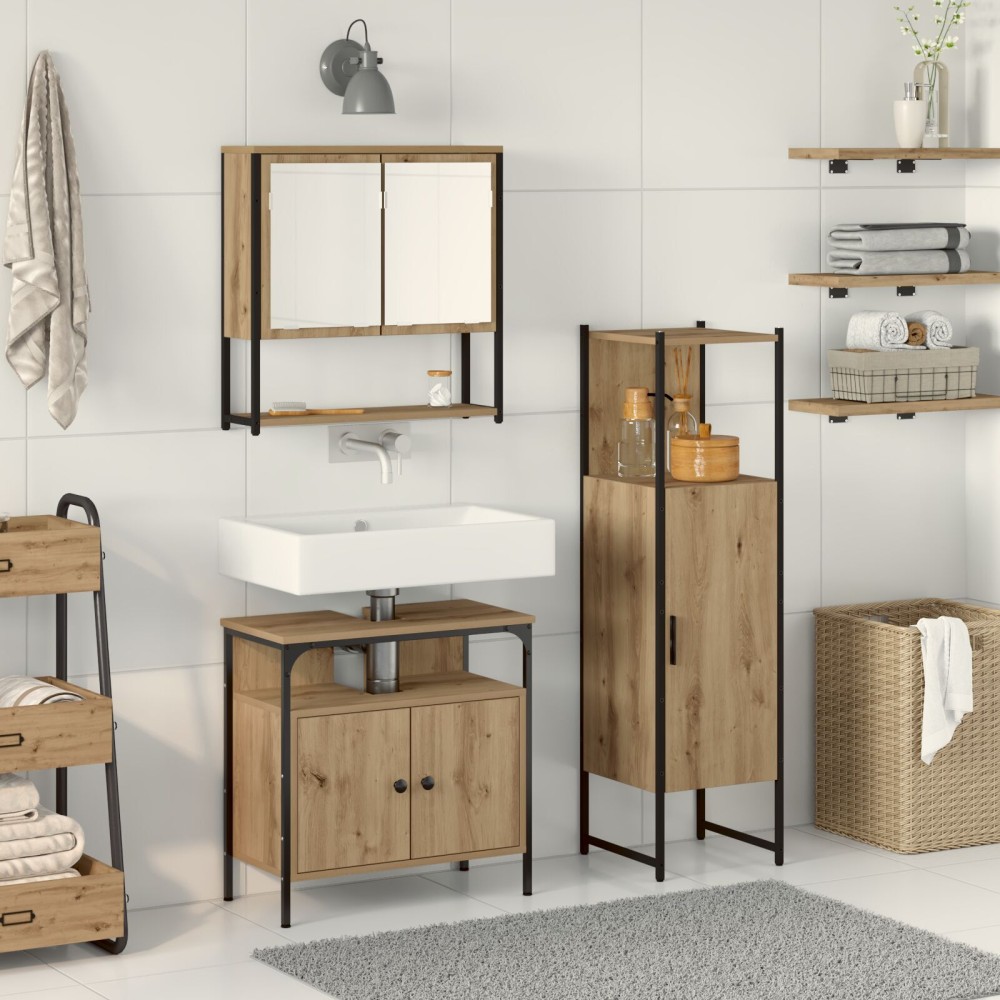 vidaXL Set de mobilier pentru baie 3 pcs Maro 33 x 33 x 120.5 cm