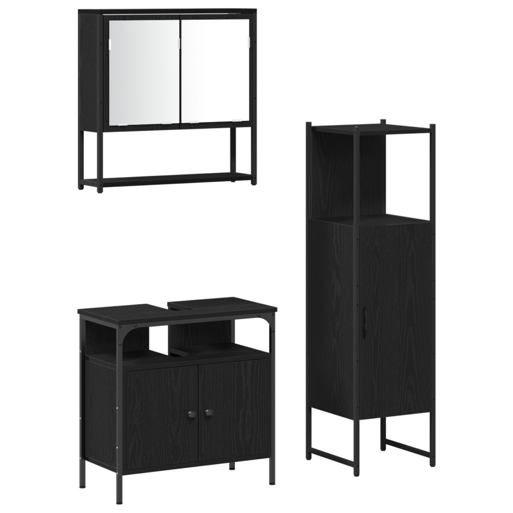 vidaXL Set de mobilier pentru baie 3 pcs Negru 33 x 33 x 120.5 cm