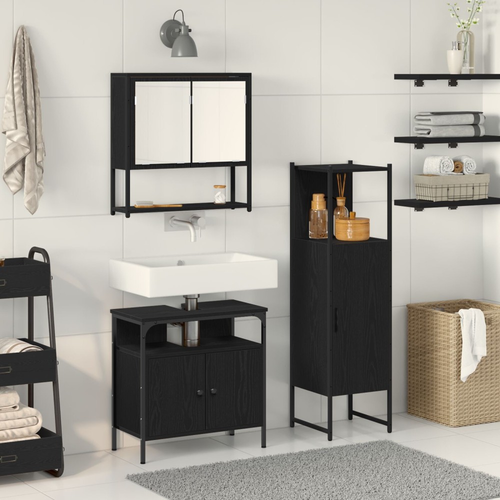 vidaXL Set de mobilier pentru baie 3 pcs Negru 33 x 33 x 120.5 cm