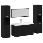 vidaXL Set de mobilier pentru baie 4 pcs Stejar Negru Lemn compozit
