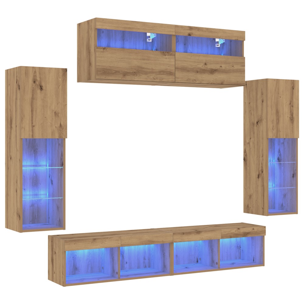 Dulapuri TV vidaXL cu lumini LED 2 piese Stejar 80x30x30 cm