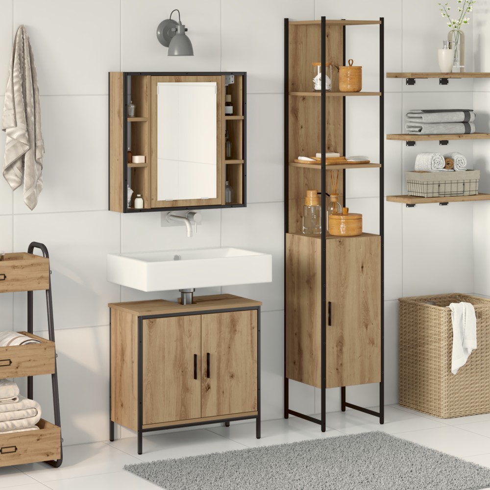 vidaXL Cabinet baie Stejar artizanal 33x33x185.5 cm Lemn prelucrat