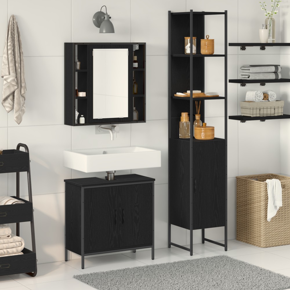Cabinet Chiuvetă Baie vidaXL Stejar Negru 60x30x60 cm Lemn Prelucrat