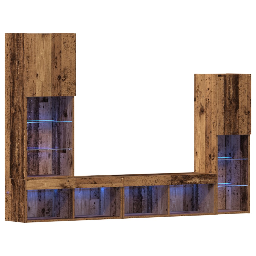 Dulap TV vidaXL cu lumini LED Lemn erodat 40.5x30x102 cm