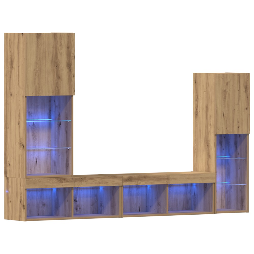 Dulap TV vidaXL cu lumini LED Stejar artizanal 40.5x30x102 cm