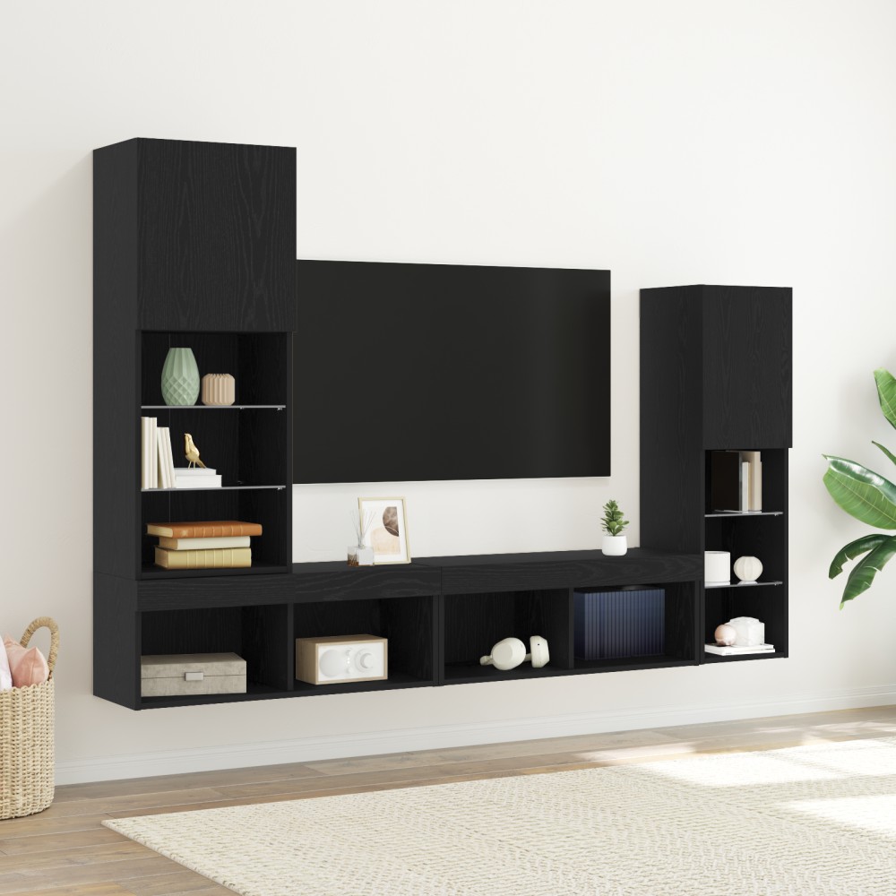 Dulap TV vidaXL Stejar Negru 30.5x30x102 cm Lemn Ingineresc