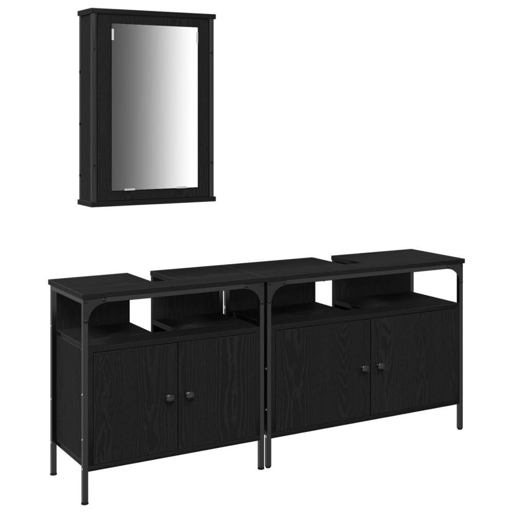 vidaXL Unități de vanitate pentru baie 3 pcs Negru 80 x 30 x 60 cm
