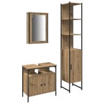 vidaXL Set de mobilier pentru baie cu raft 3 pcs stejar artizanal vidaXL Set de mobilier pentru baie cu raft 3 pcs stejar artizanal