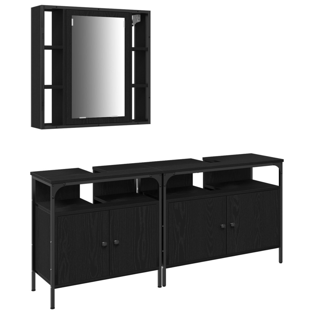 vidaXL Unități de vanitate pentru baie 3 pcs Negru 80 x 30 x 60 cm