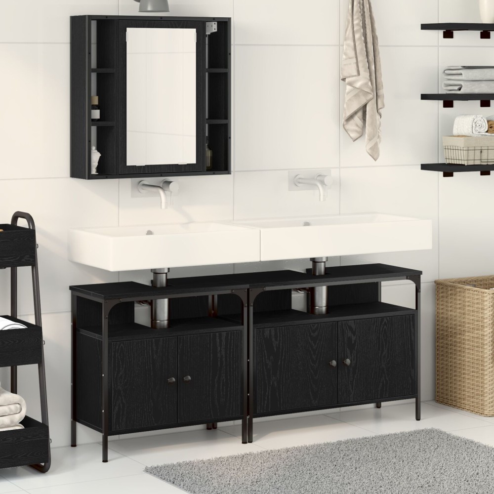 vidaXL Unități de vanitate pentru baie 3 pcs Negru 80 x 30 x 60 cm