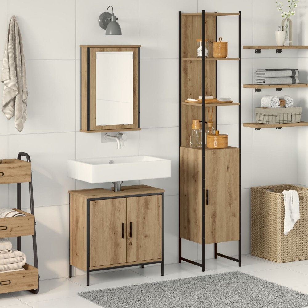 vidaXL Set de mobilier pentru baie 3 pcs Maro 33 x 33 x 185.5 cm