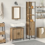 vidaXL Set de mobilier pentru baie 3 pcs Maro 33 x 33 x 185.5 cm vidaXL Set de mobilier pentru baie 3 pcs Maro 33 x 33 x 185.5 cm