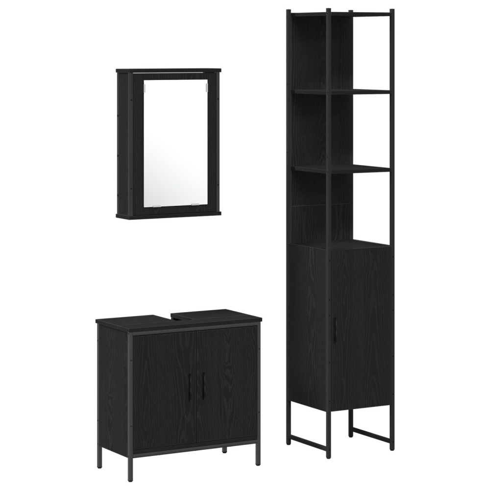 vidaXL Set de mobilier pentru baie 3 pcs Negru 33 x 33 x 185.5 cm