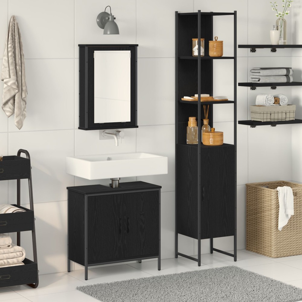 vidaXL Set de mobilier pentru baie 3 pcs Negru 33 x 33 x 185.5 cm