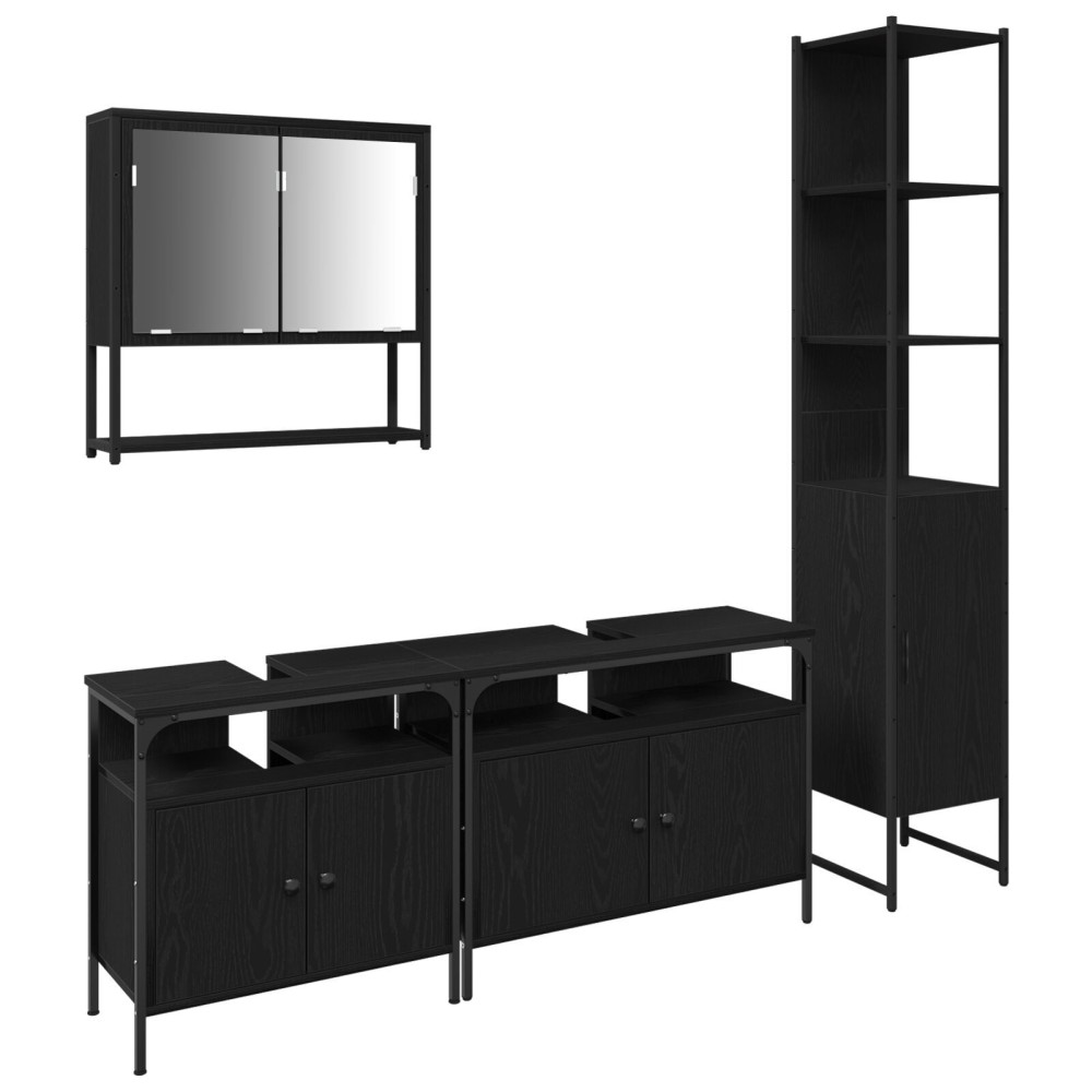vidaXL Set de mobilier pentru baie cu raft cu ușă 4 pcs Stejar negru