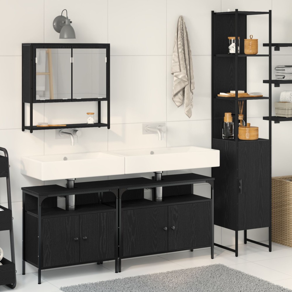 vidaXL Set de mobilier pentru baie cu raft cu ușă 4 pcs Stejar negru