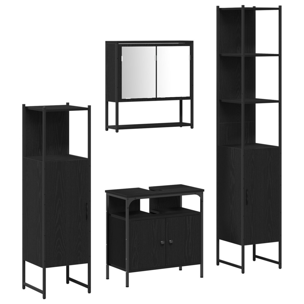 vidaXL Set de mobilier pentru baie cu raft cu ușă 4 pcs Stejar negru