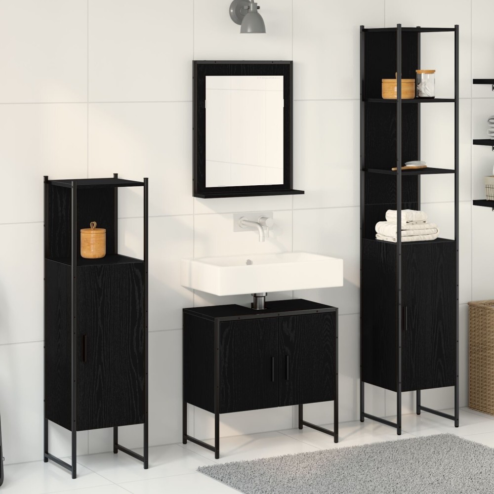 vidaXL Set de mobilier pentru baie 4 pcs Negru 33 x 33 x 185.5 cm
