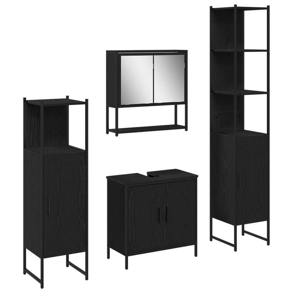 vidaXL Set de mobilier pentru baie 4 pcs Negru 33 x 33 x 185.5 cm