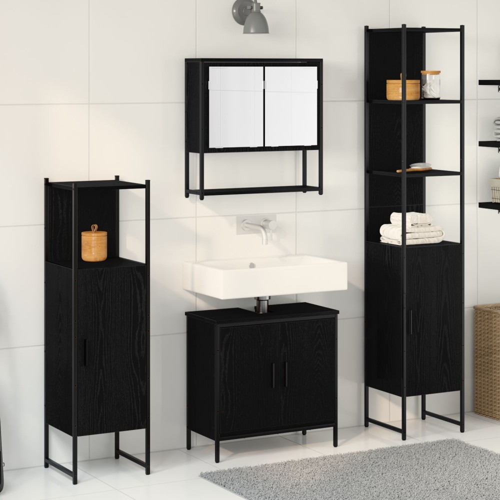 vidaXL Set de mobilier pentru baie 4 pcs Negru 33 x 33 x 185.5 cm