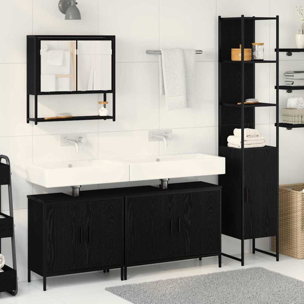 vidaXL Set de mobilier pentru baie 4 pcs Negru 33 x 33 x 185.5 cm