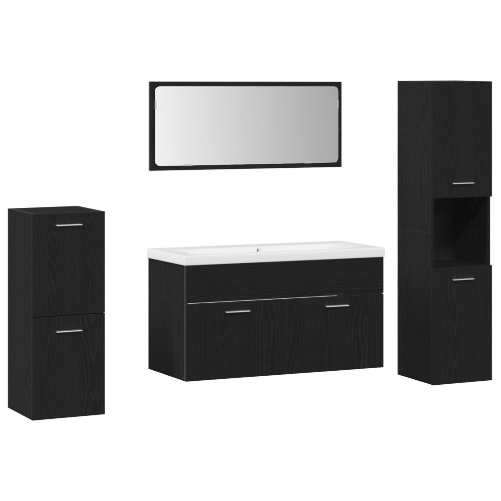 vidaXL Set de mobilier pentru baie 5 pcs Stejar Negru Lemn compozit