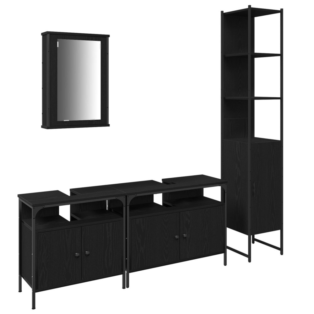 vidaXL Set de mobilier pentru baie cu raft cu ușă 4 pcs Stejar negru