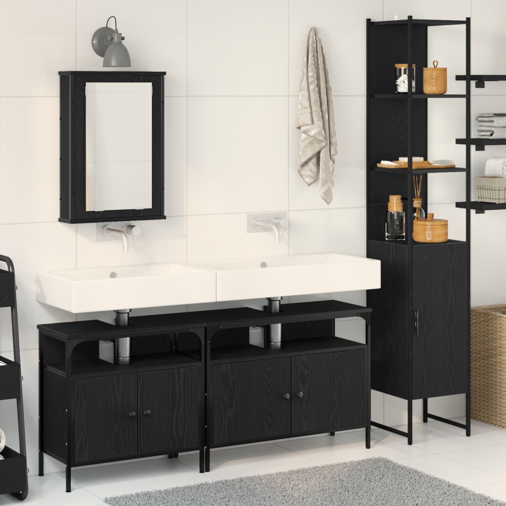 vidaXL Set de mobilier pentru baie cu raft cu ușă 4 pcs Stejar negru